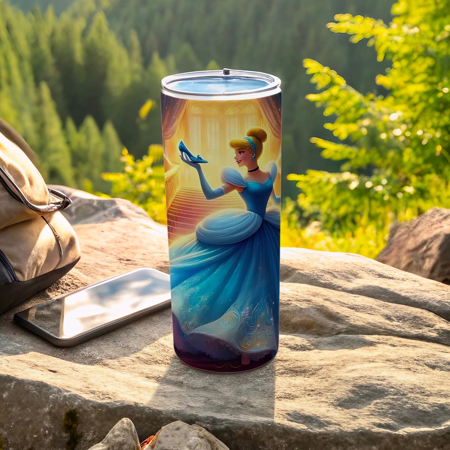 Cinderella Holding Glass Slipper Design Tumbler Cup