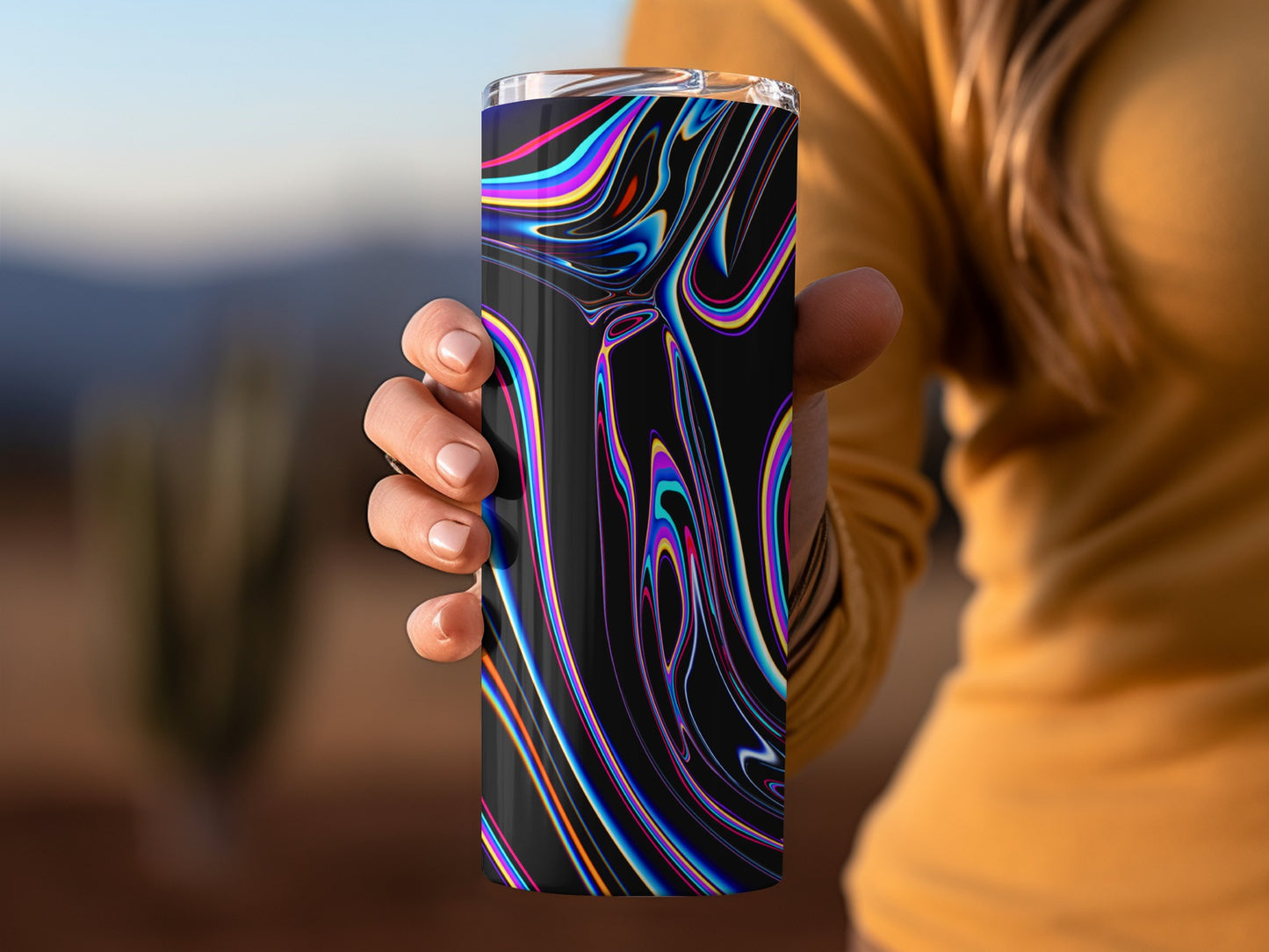 Fluid Lines Swirls Colorful on a Black Background Tumblers