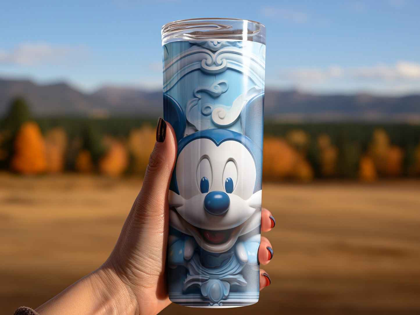 Vibrant Blue Cartoon Character Travel Mug