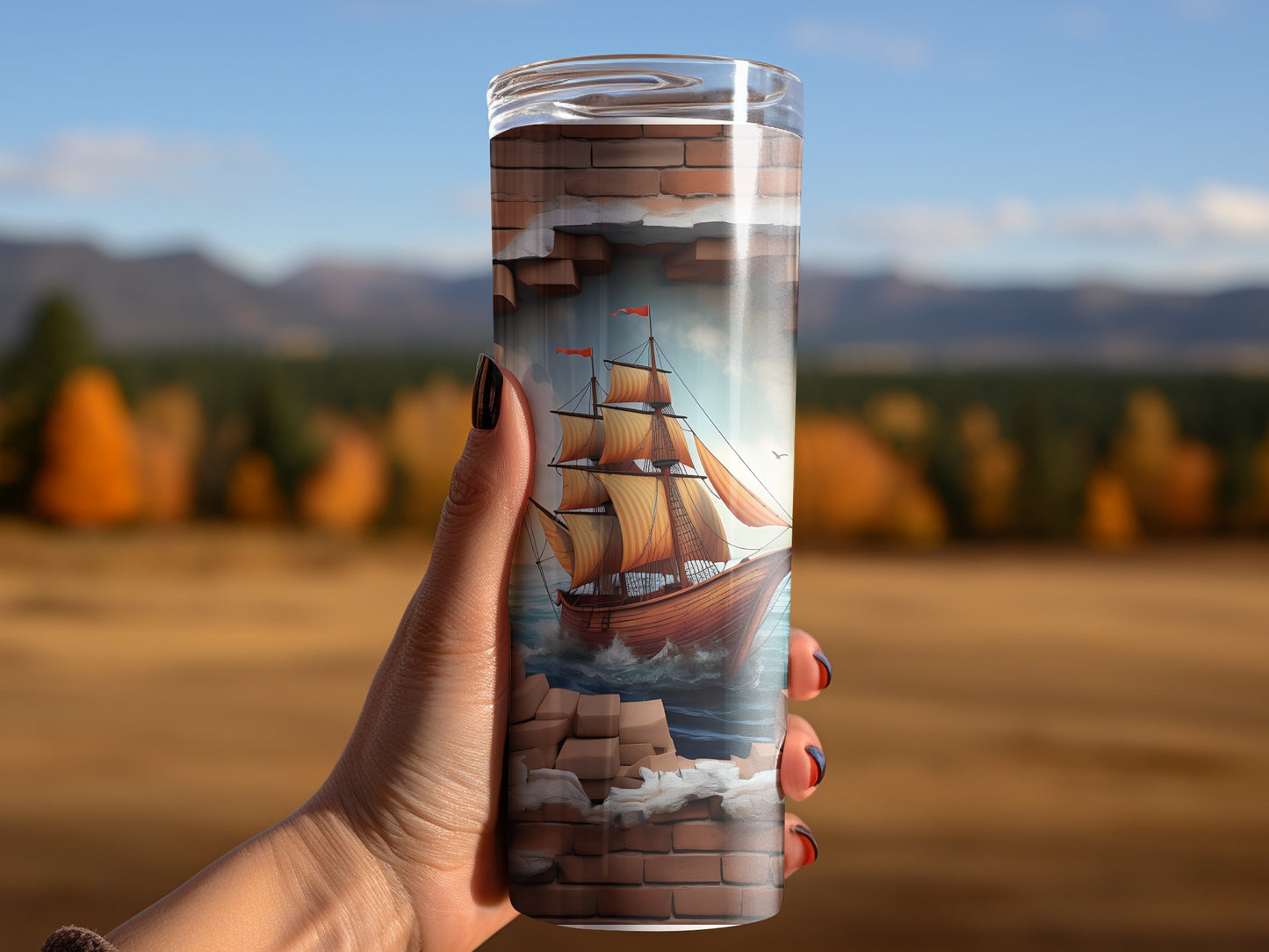 Vintage Ship Scenic Art Tall Tumbler for Beverages