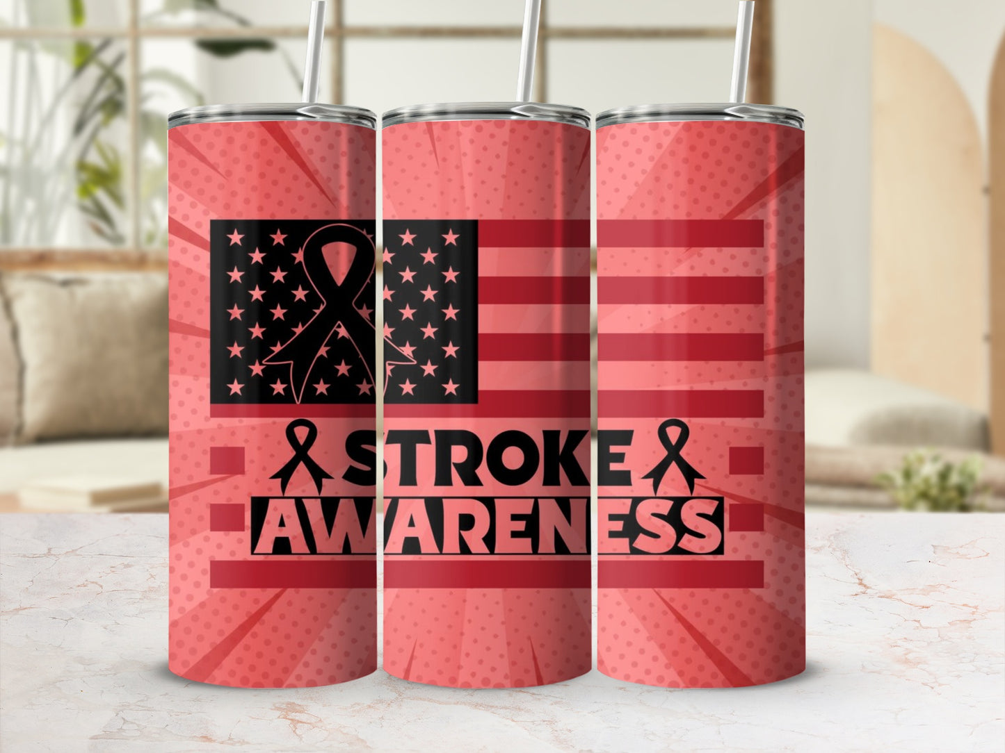 Stroke Awareness American Flag Tumbler Cup