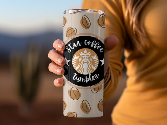 Star Coffee Tumbler with Coffee Bean Design
