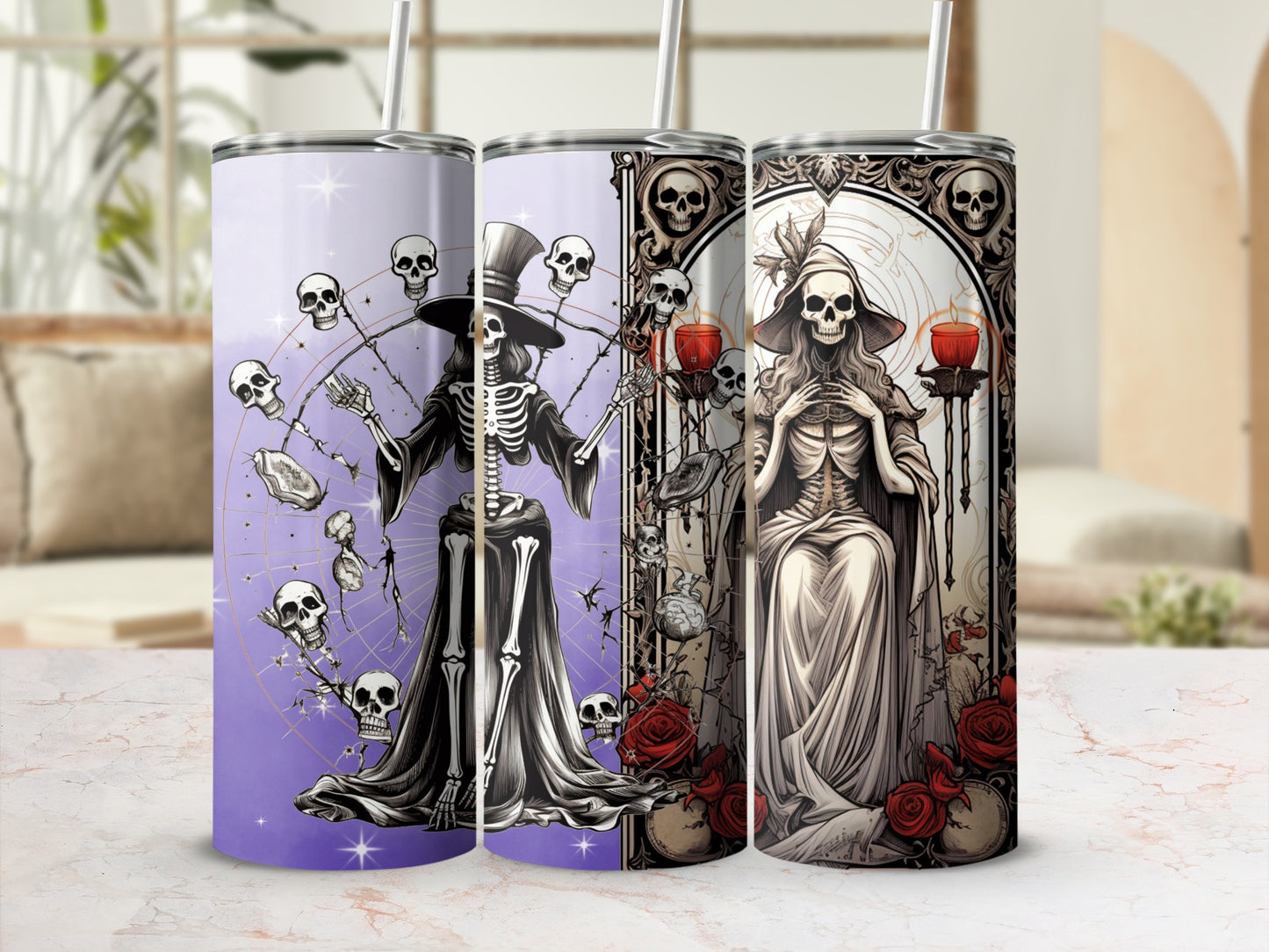 Gothic Skeleton and Skull Themed Tumbler Collection