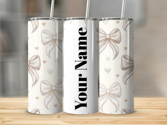 Personalized Bow and Heart Pattern Custom Tumbler