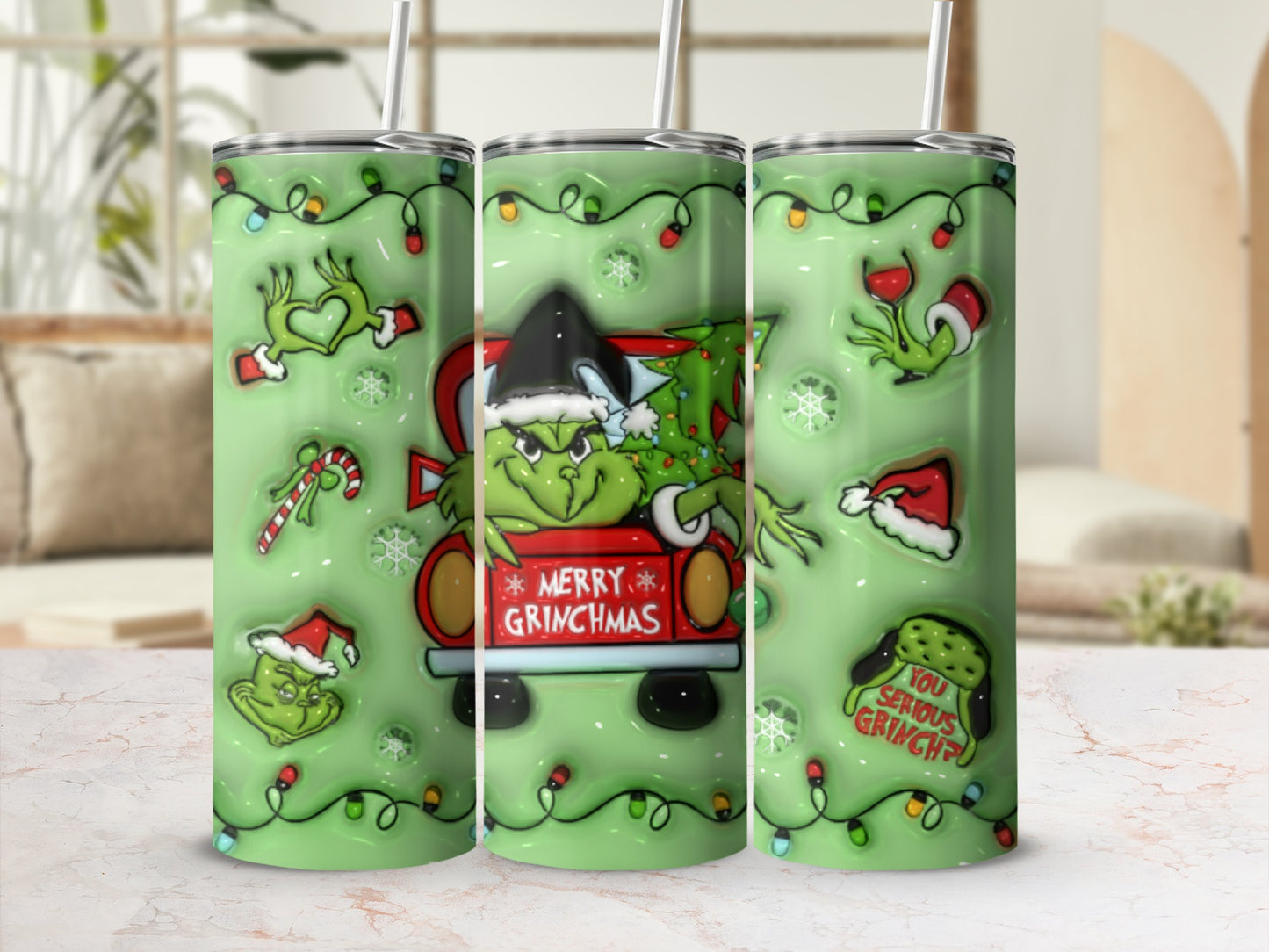 Merry Grinchmas Tumbler with Fun Holiday Designs