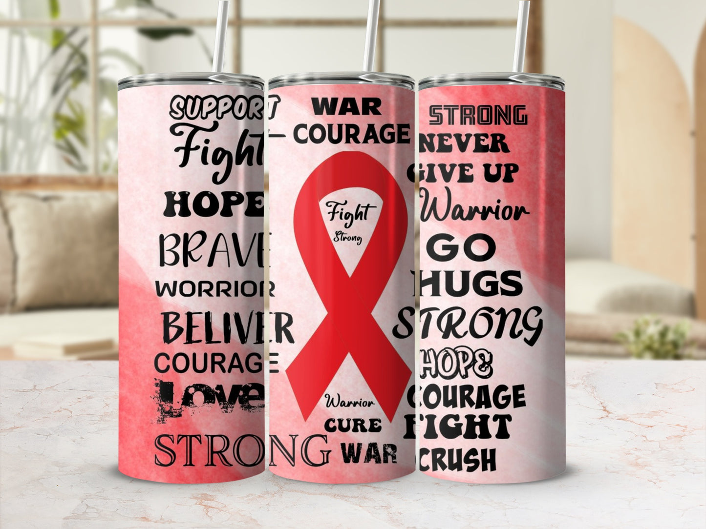 Support Fight Hope Courage Red Ribbon Tumbler