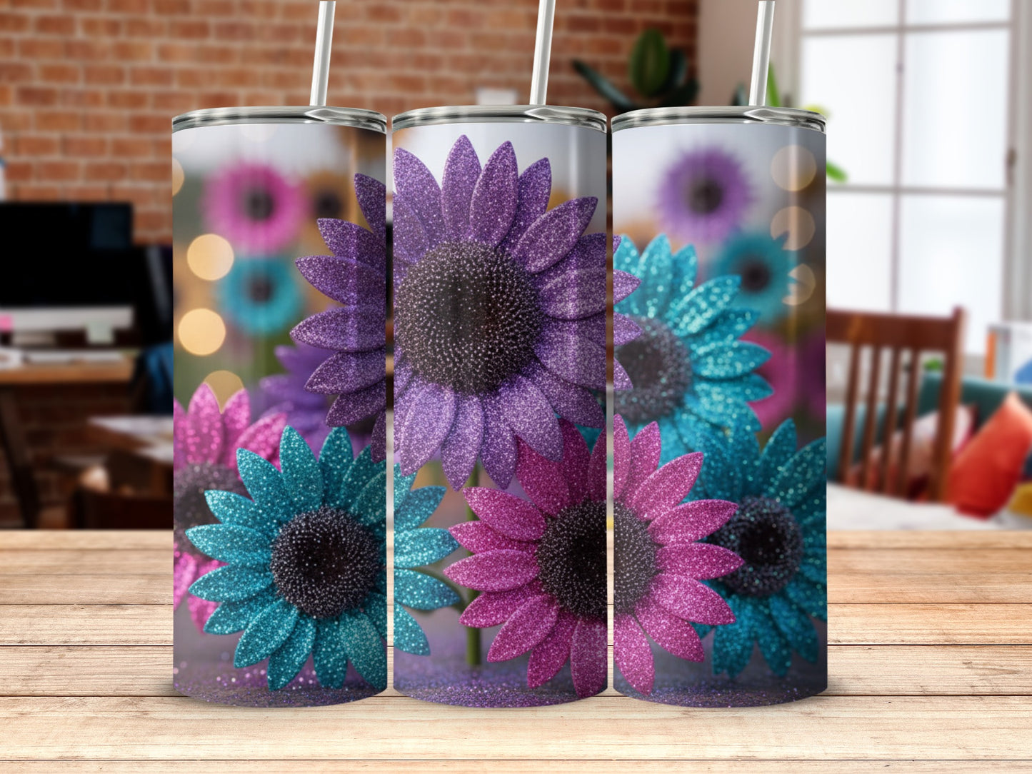 Glitter Sunflower Design Decorative Tumbler Product