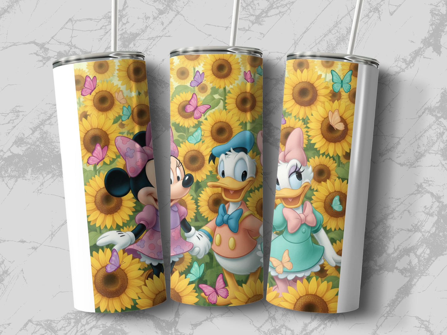 Adorable Character Tumbler with Sunflowers and Butterflies
