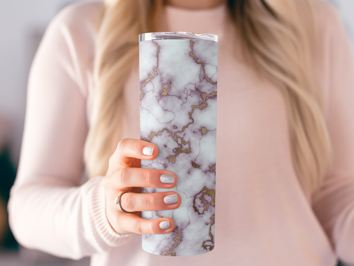 White Purple With Gold Veins Stone Design Decoration Tumblers