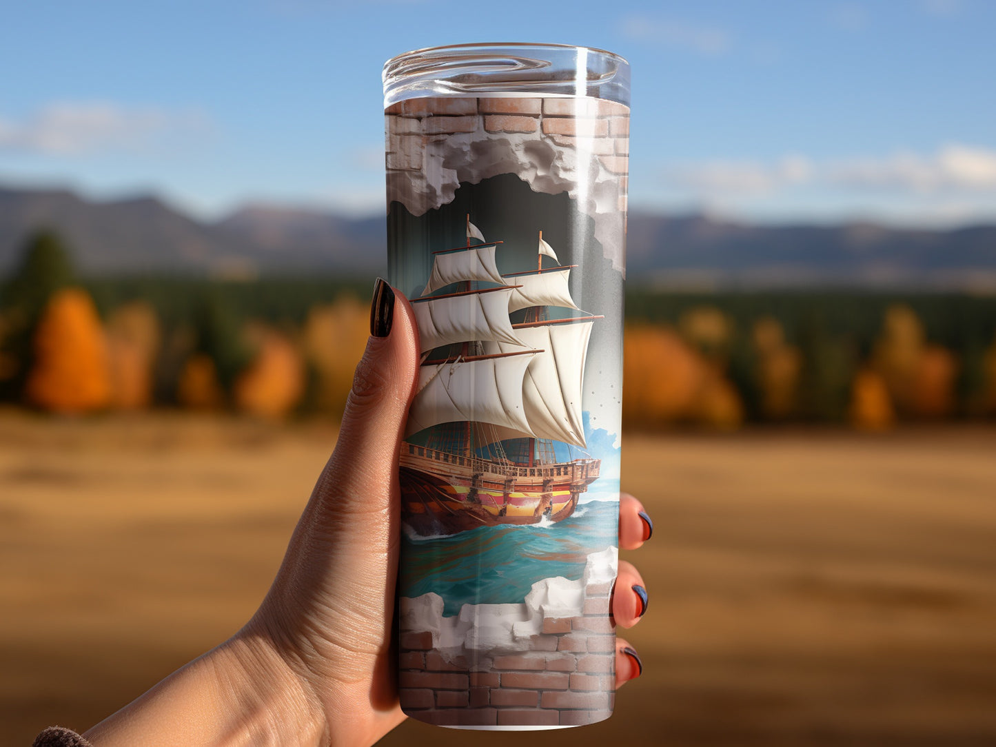 Vintage Sailing Ship Tumbler for Drinks Travel Flask