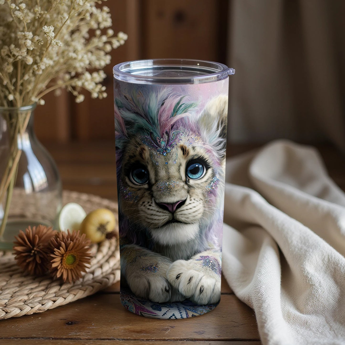 Adorable Blue Eyed Baby Lion Tumbler For Drinks
