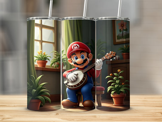 Cartoon Character Playing Banjo Art on Tumbler