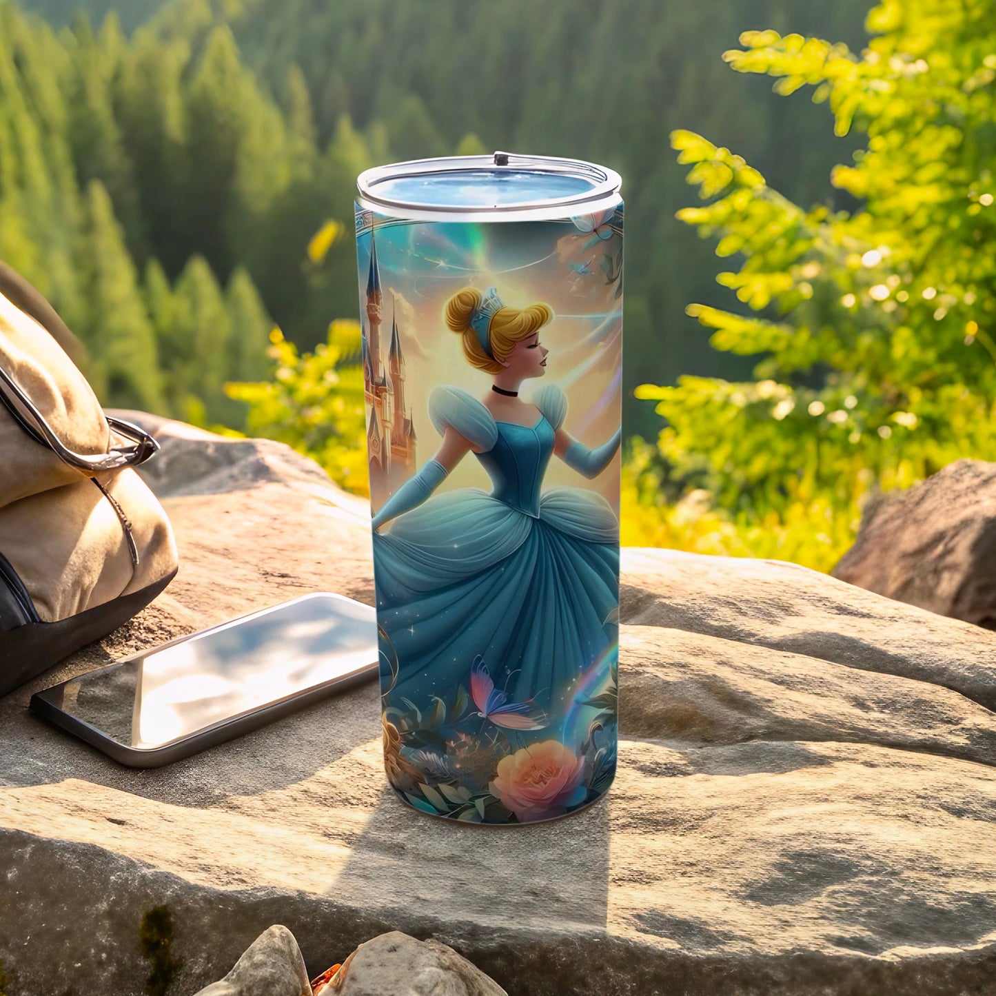 Cinderella Themed Tumbler With Castle and Flowers