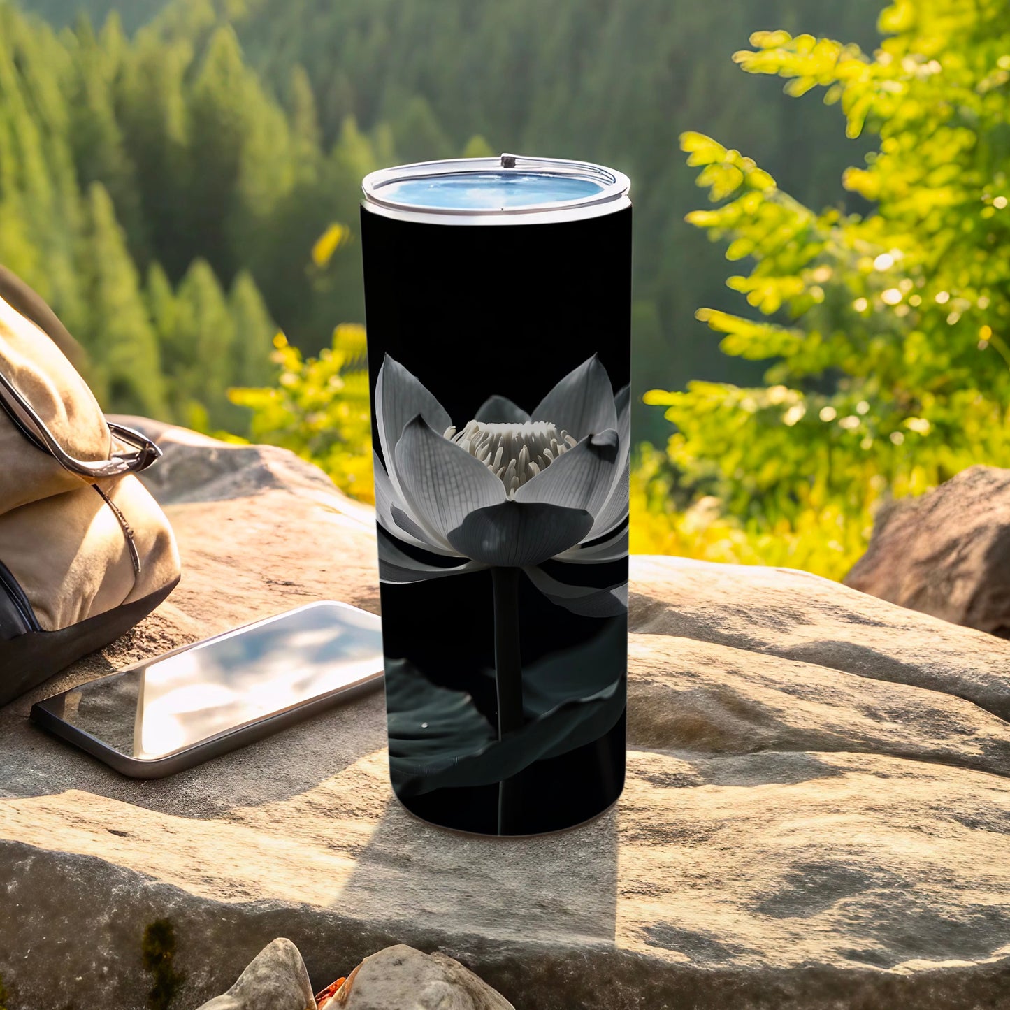 Black White Lotus Flower Design Tumbler product type