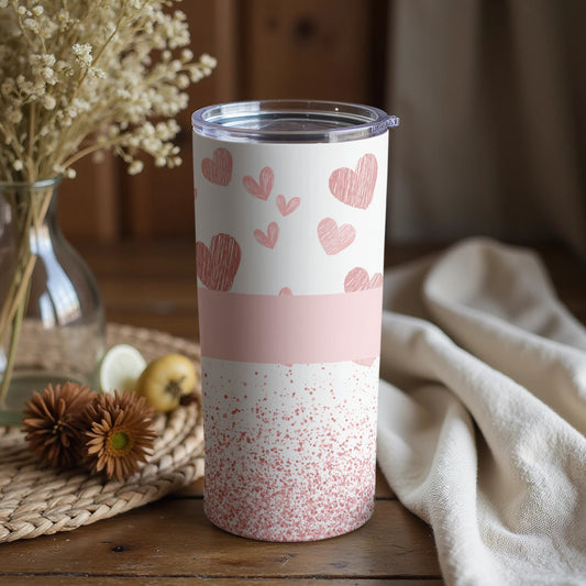 Pink Heart and Glitter Pattern Travel Mug