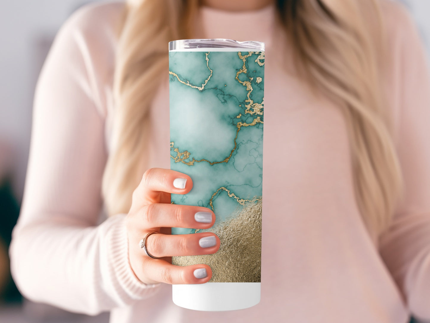 Teal Marble Design with Gold Accents Elegant Tumblers