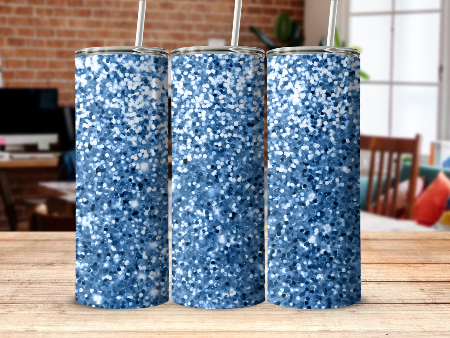 Blue and White Speckled Tall Tumbler with Lid