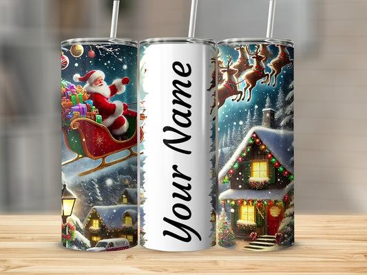 Personalized Christmas Santa and Reindeer Holiday Tumbler