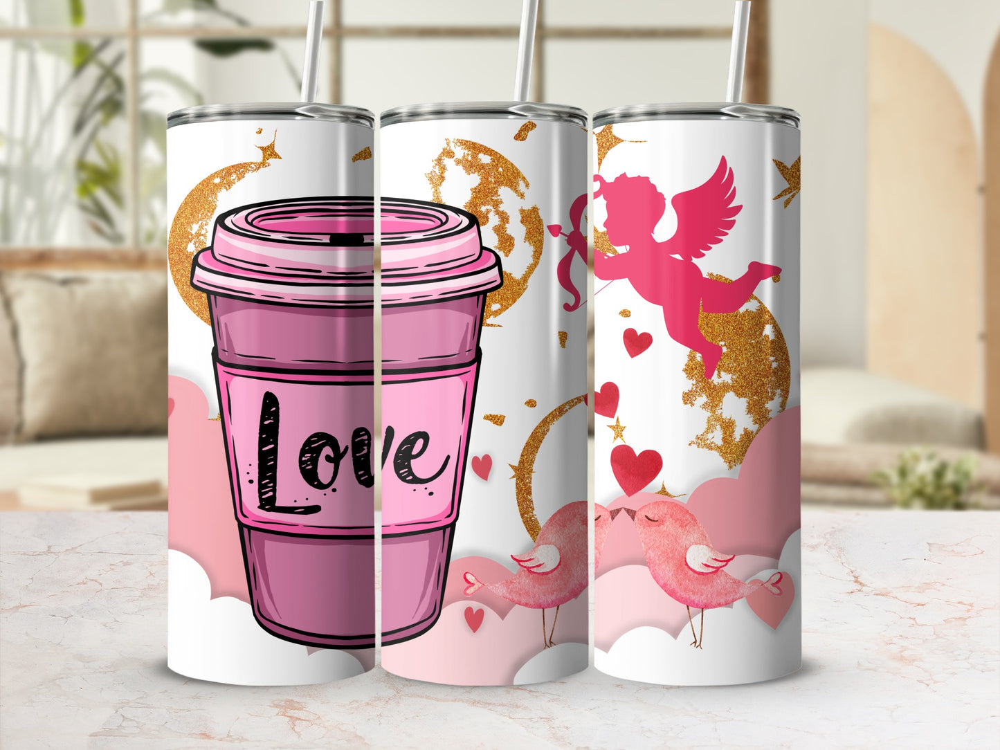 Cute Love and Hearts Drink Tumbler Cup Design