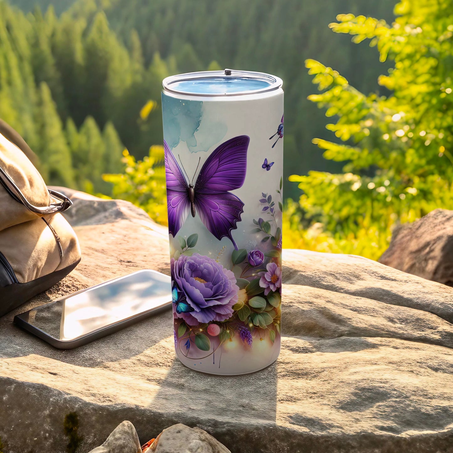 Purple Butterfly Floral Design Slim Tumbler product type