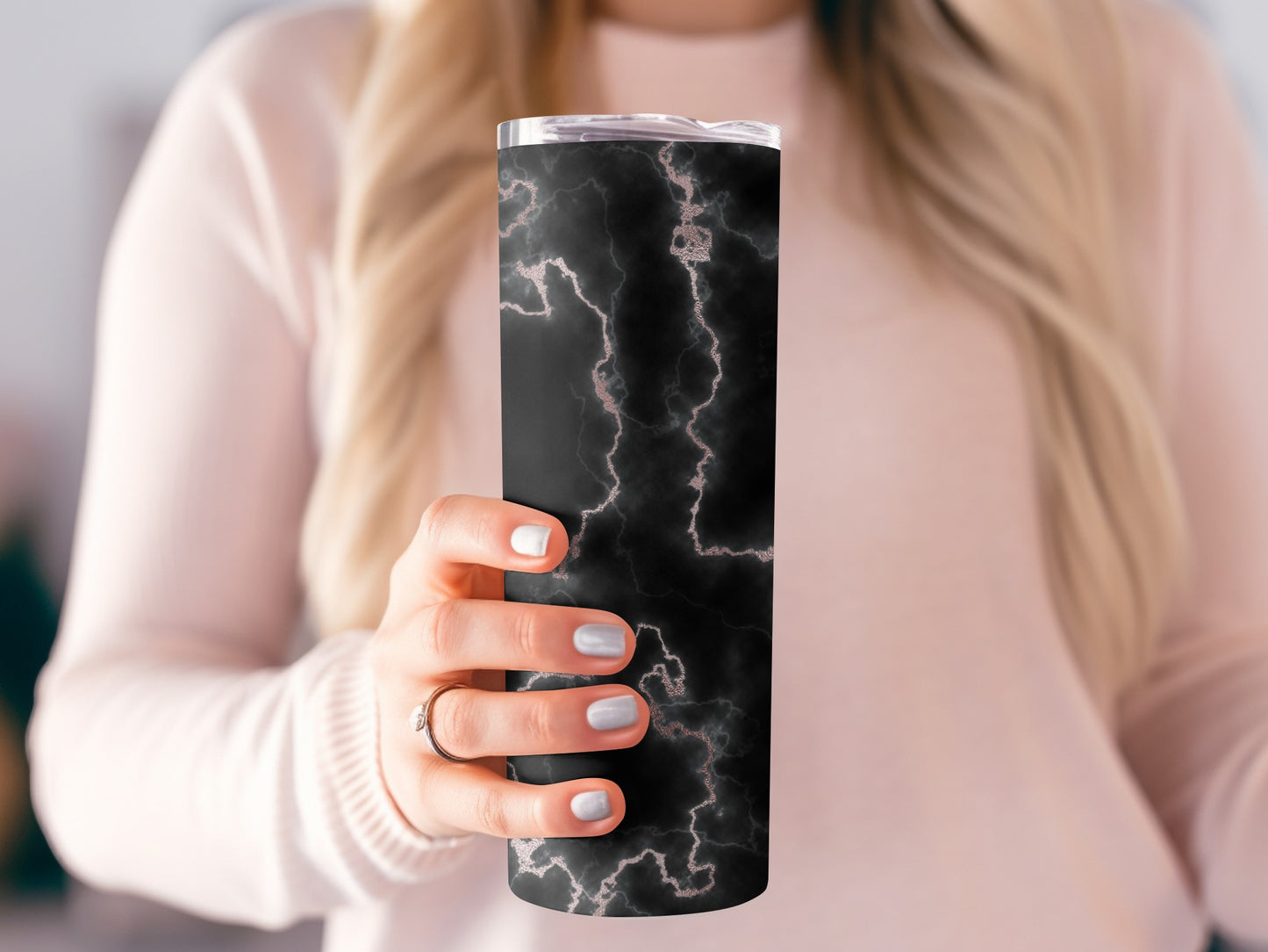 Black Marble with Rose Gold Veins Texture Tumblers