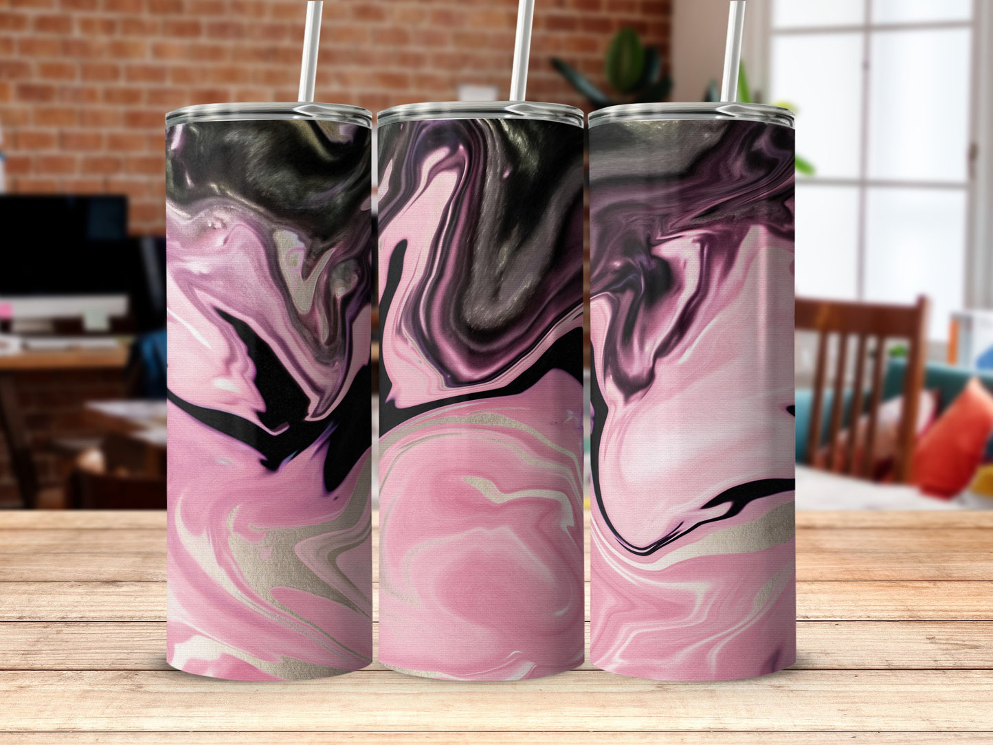 Pink and Black Marbled Insulated Bottle Product