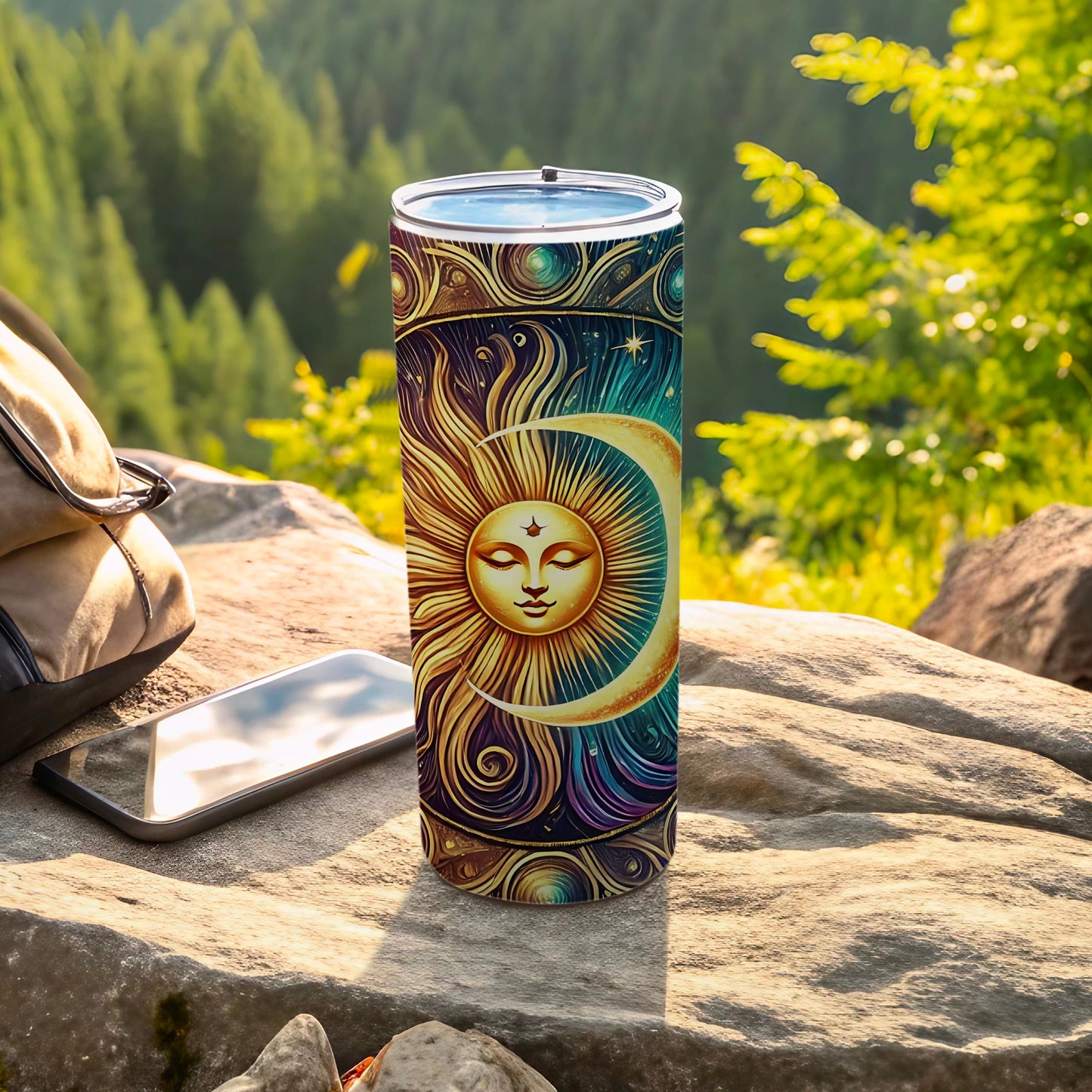 Mystical Sun and Moon Design Travel Tumbler