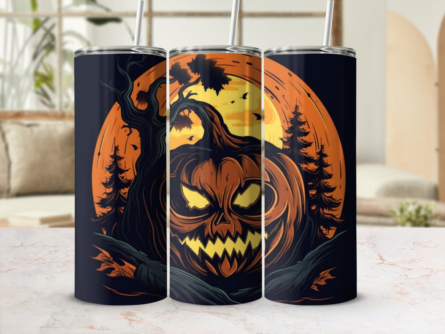 Spooky Jack-O'-Lantern Design Stainless Steel Tumbler