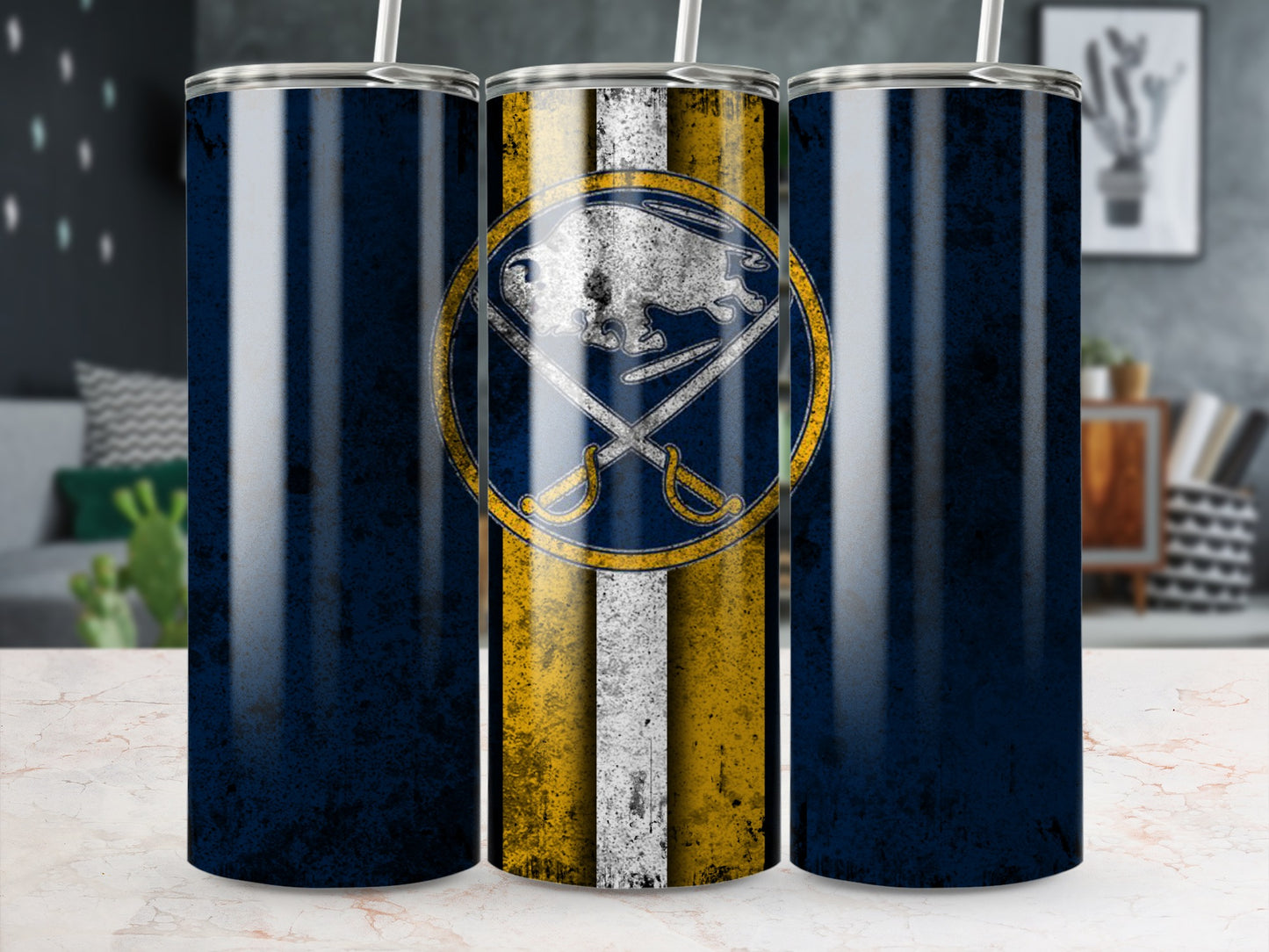 Vintage Blue and Yellow Buffalo Design Tumbler Cup