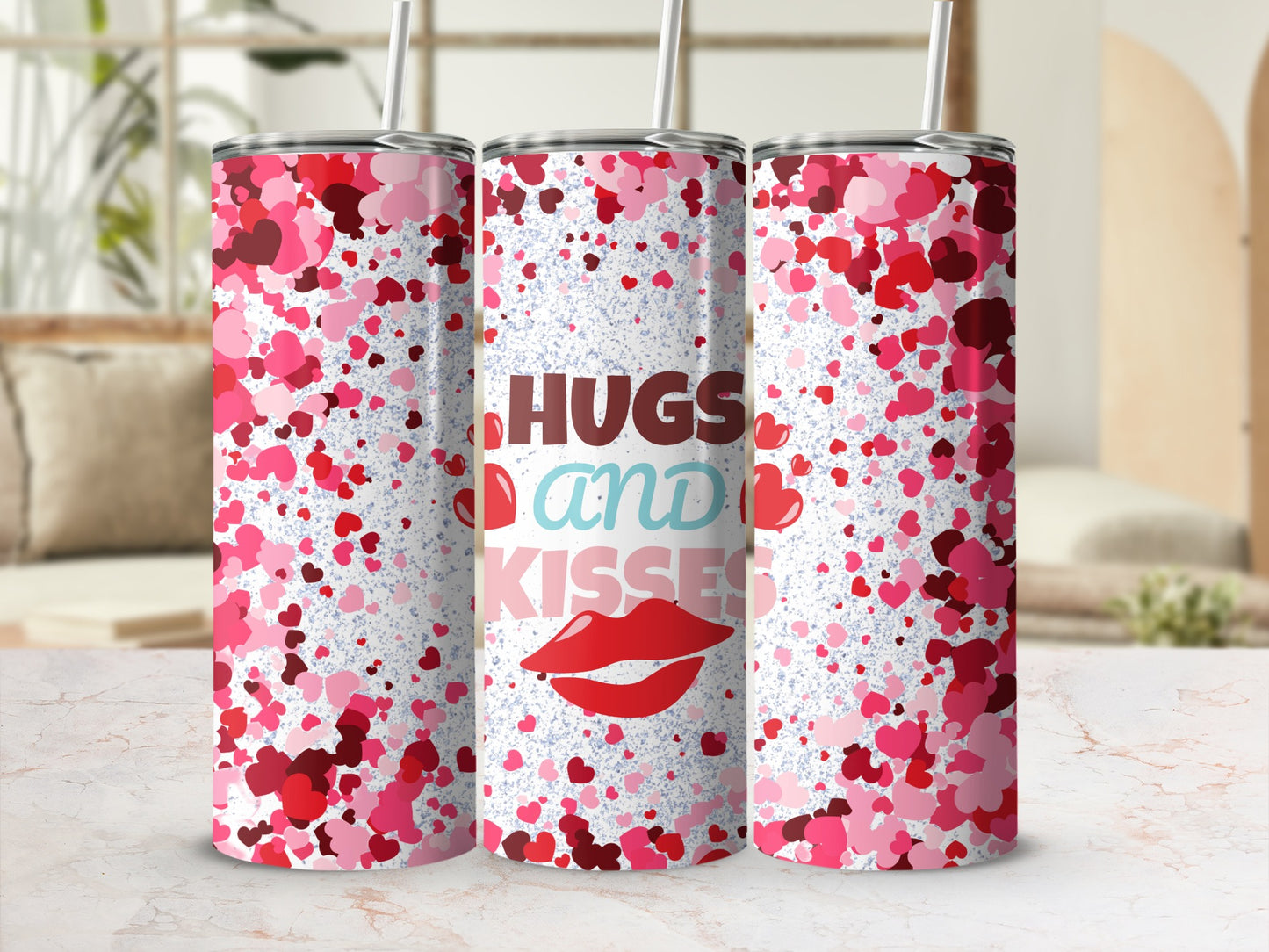 Hugs and Kisses Hearts and Lips Design Tumbler