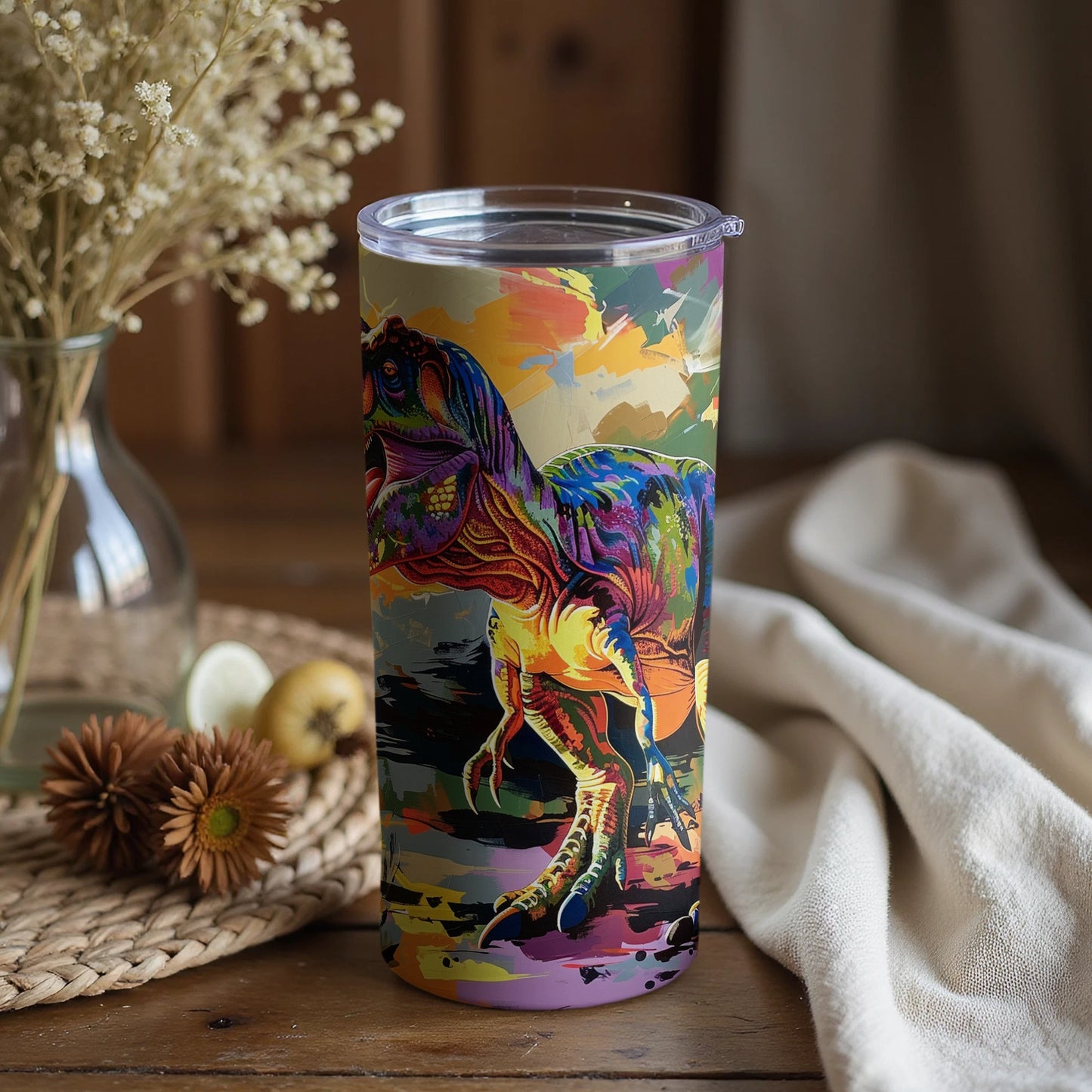 Vibrant Abstract Dinosaur Artwork Colorful Unique Tumbler product type