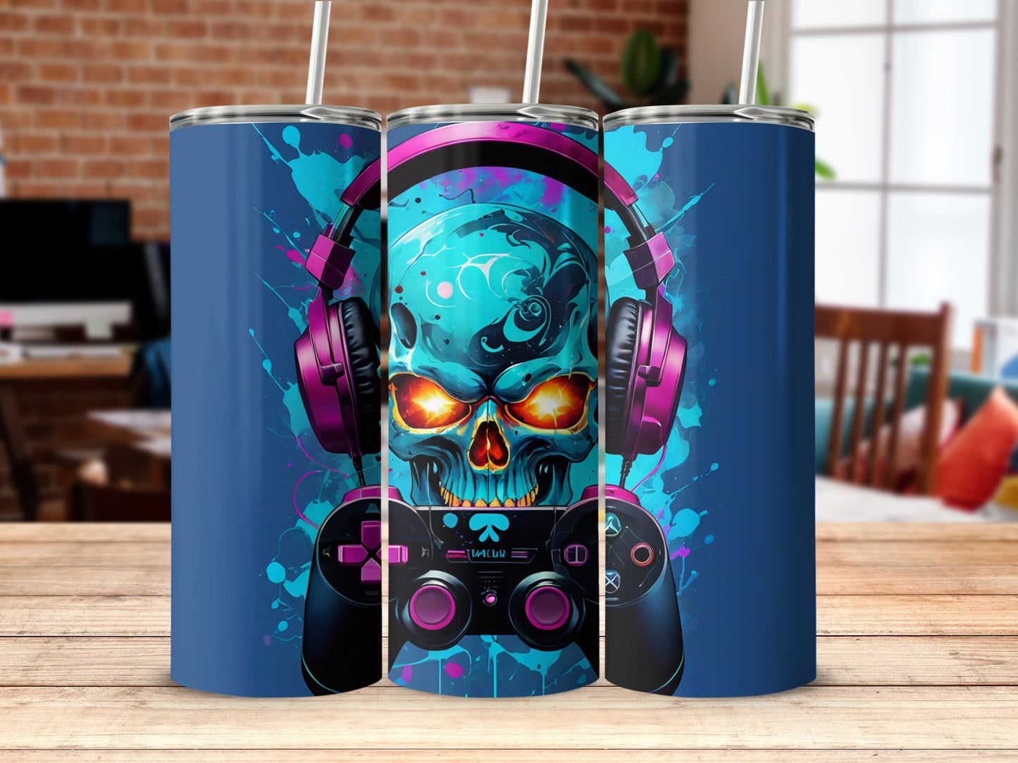 Skull with Headphones and Controller Tumbler
