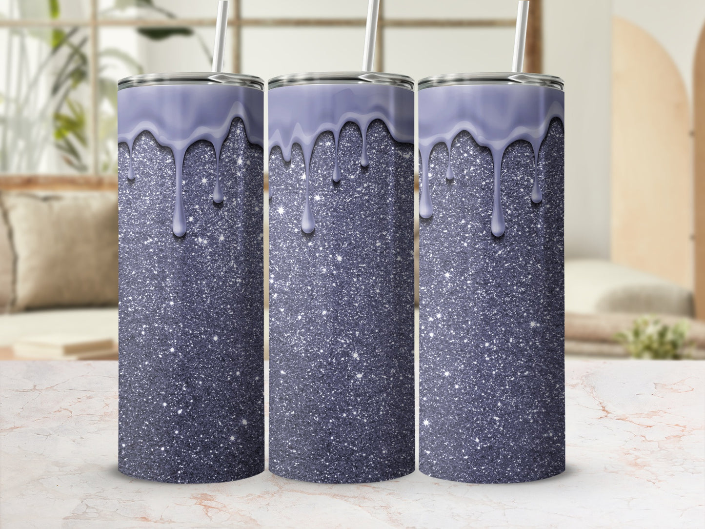 Glittery Purple Drip Design Tumbler Cup Product