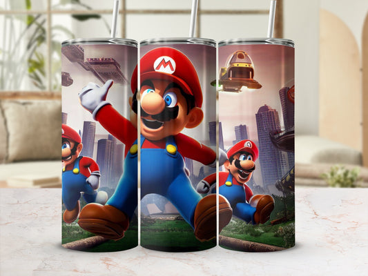 Mario Themed Tumbler with Straw Flask