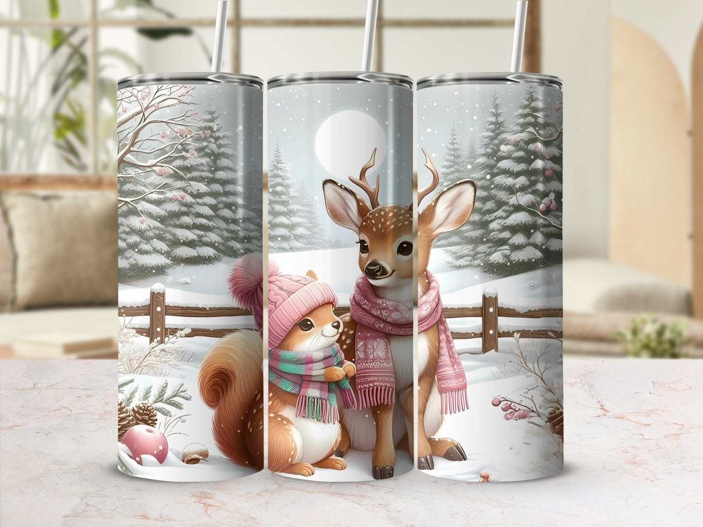 Adorable Winter Animals Scenic Design Tumbler