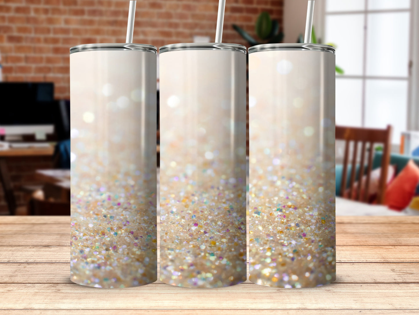 Glittering Gradient Design Tumbler with Straw