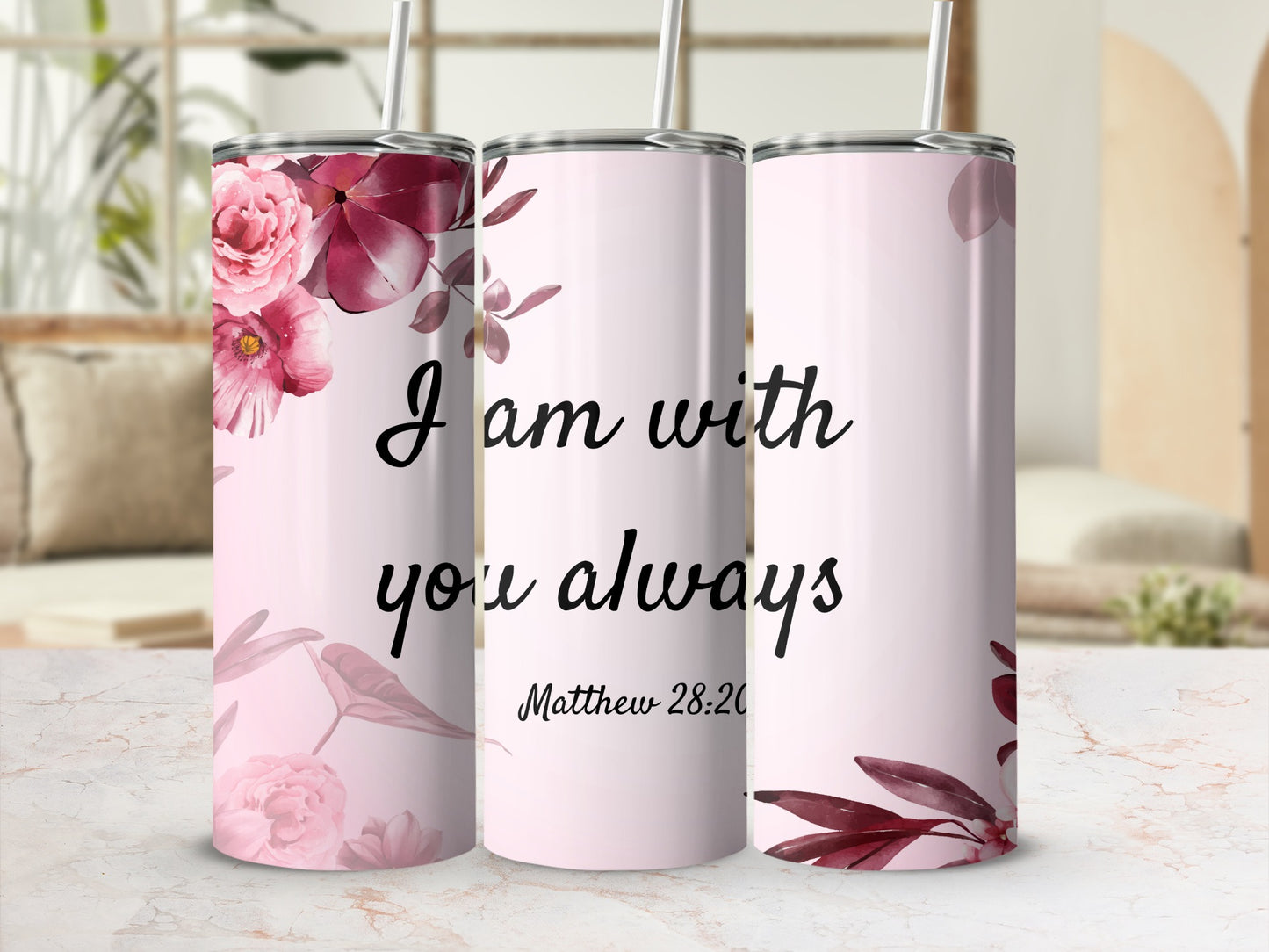 Inspirational Floral Tall Tumbler with Encouraging Quote