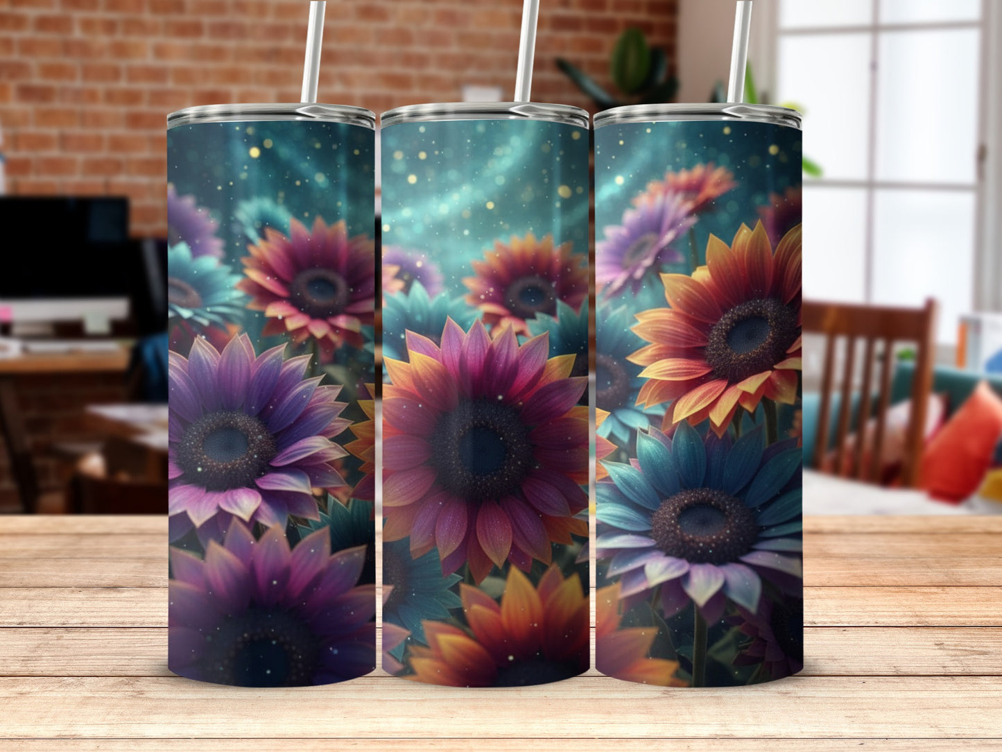 Vibrant Floral Tumbler Design with Straw Insulated Drinkware