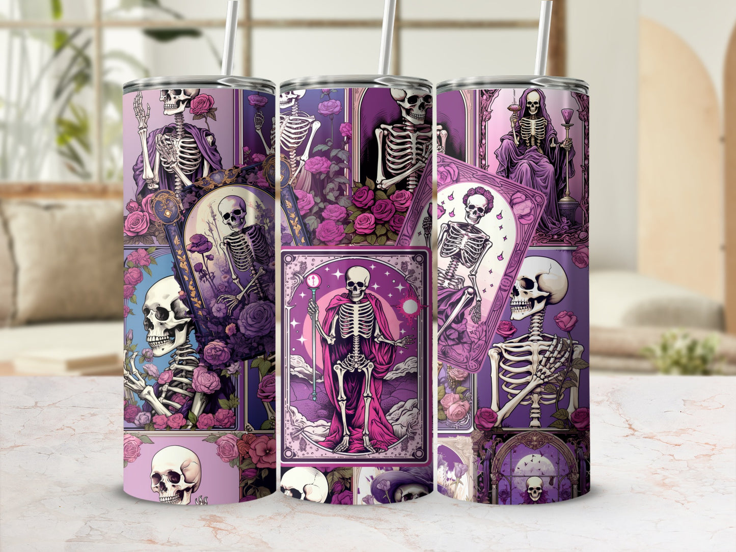 Gothic Skeleton Themed Tumbler with Various Designs