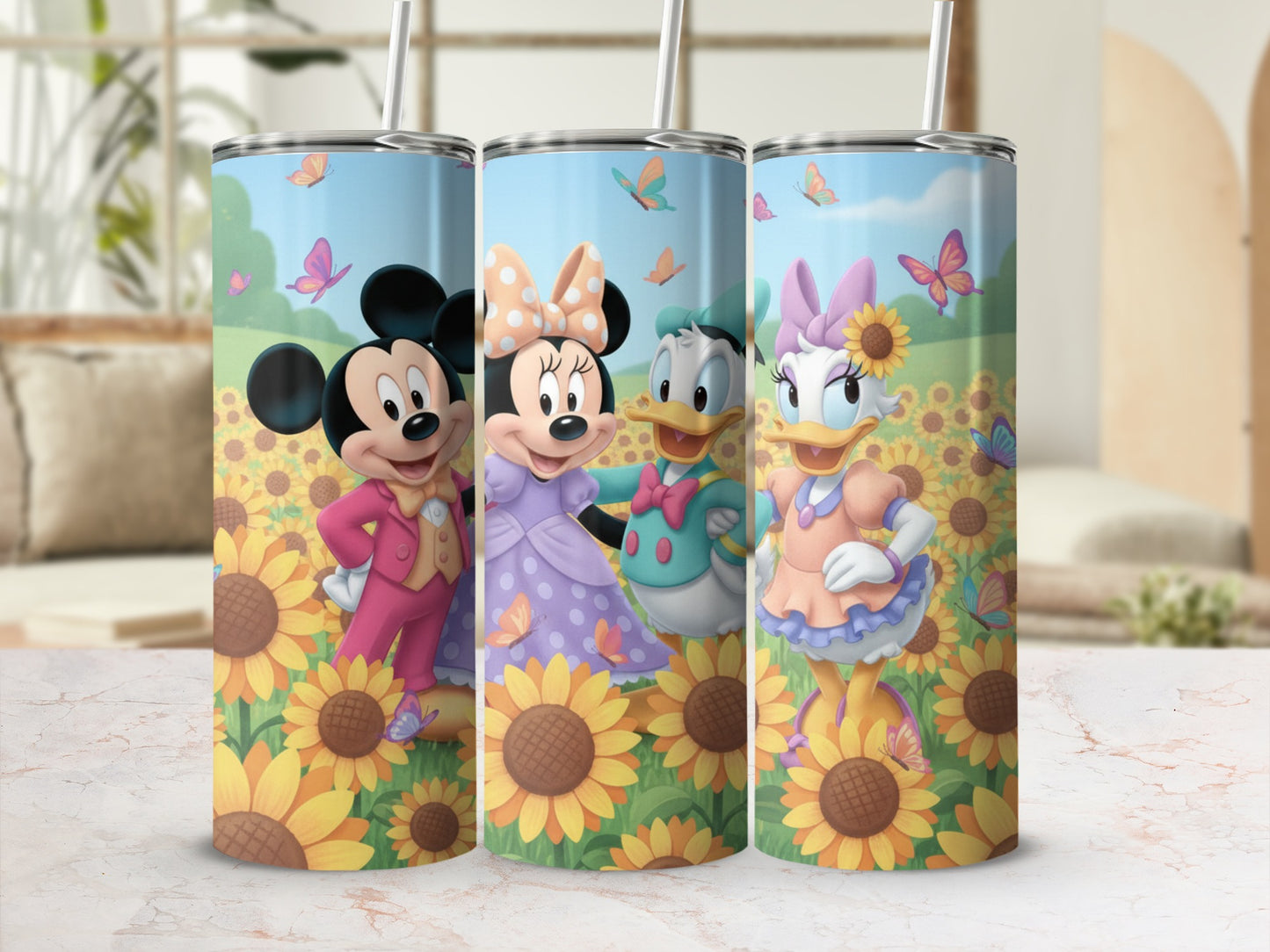 Mickey Minnie Donald Daisy Sunflower Garden tumbler