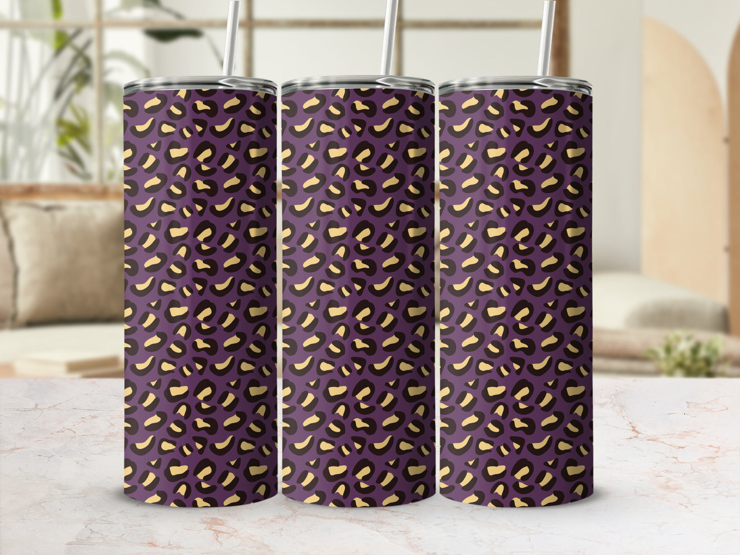 Stylish Purple and Gold Leopard Print Tumbler Cup