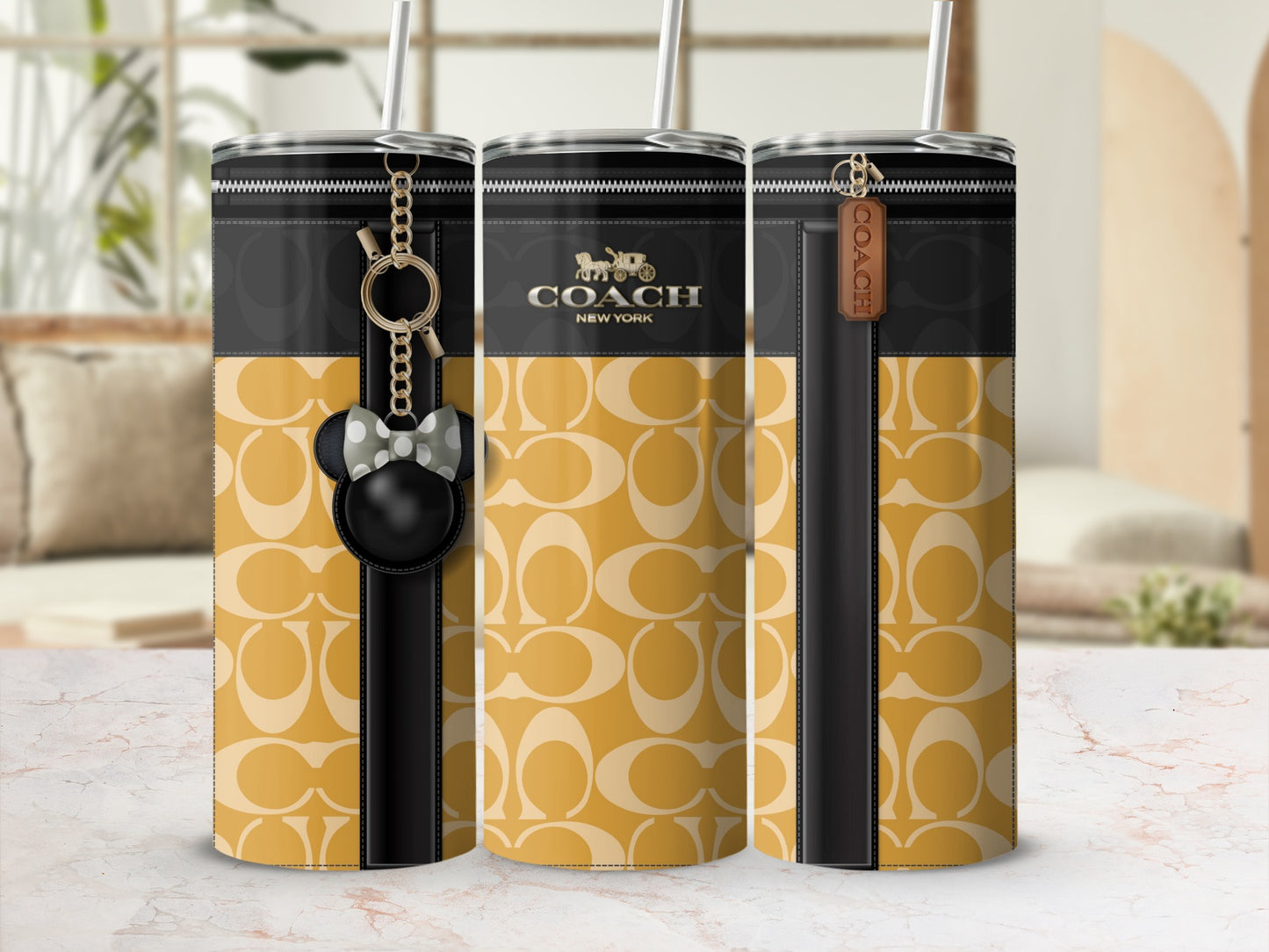 Stylish Coach New York Patterned Tumbler with Keychain