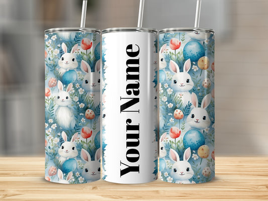 Personalized Easter Bunny Themed Tumbler Cup with Straw