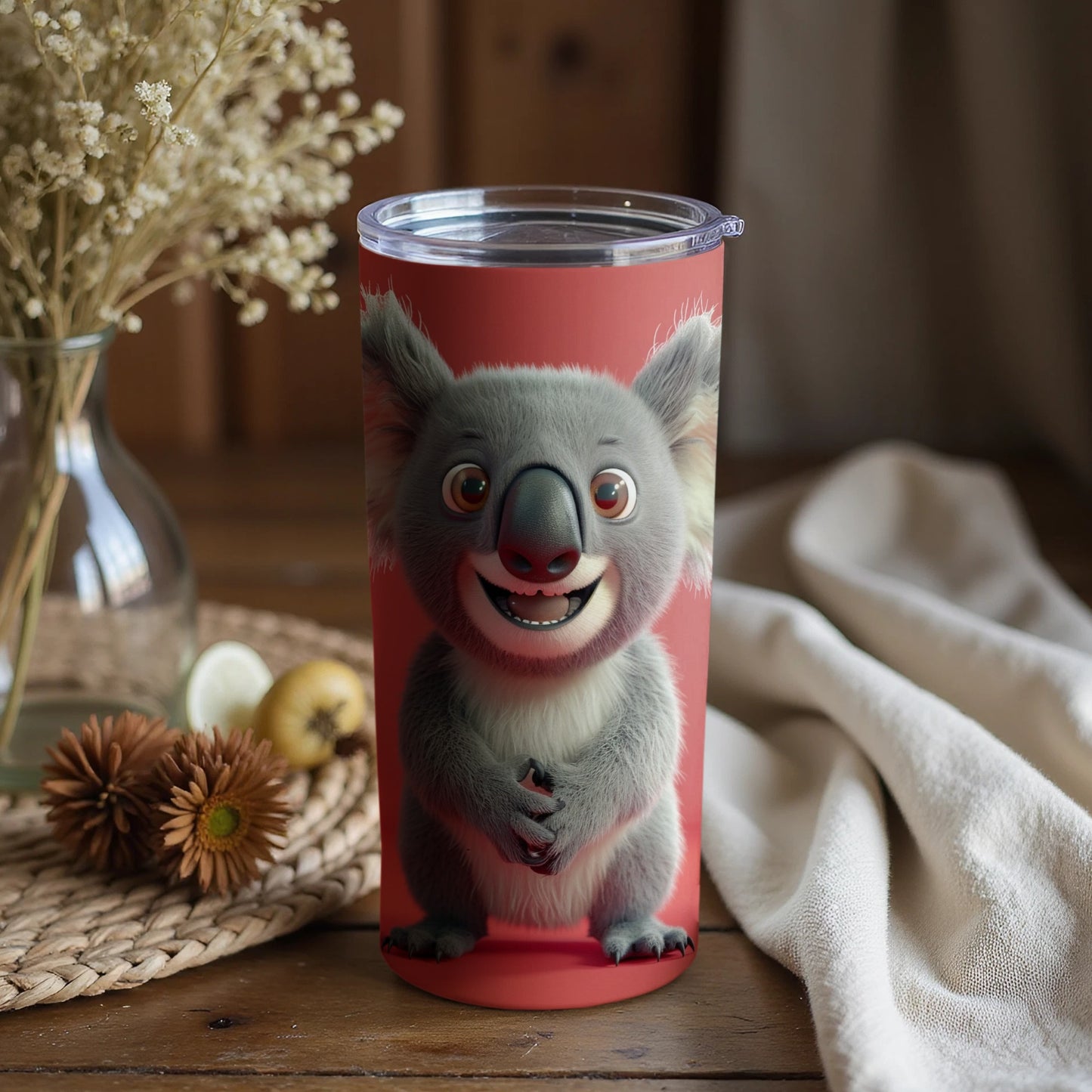 Adorable Smiling Koala Character Design Red Tumbler product type
koala tumbler
cute animal
cartoon character
happy face
smiling koala
red tumbler
drinkware gift
beverage cup
unique design
fun accessory
australian icon
koala art
travel essential
animal lover
kids friendly
novelty item
koala bear
coffee mug
insulated cup
personalized drink