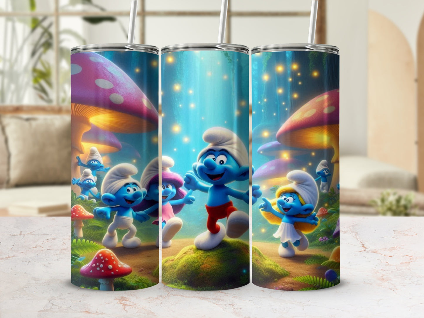 Colorful Smurfs Design Insulated Tumbler Cup