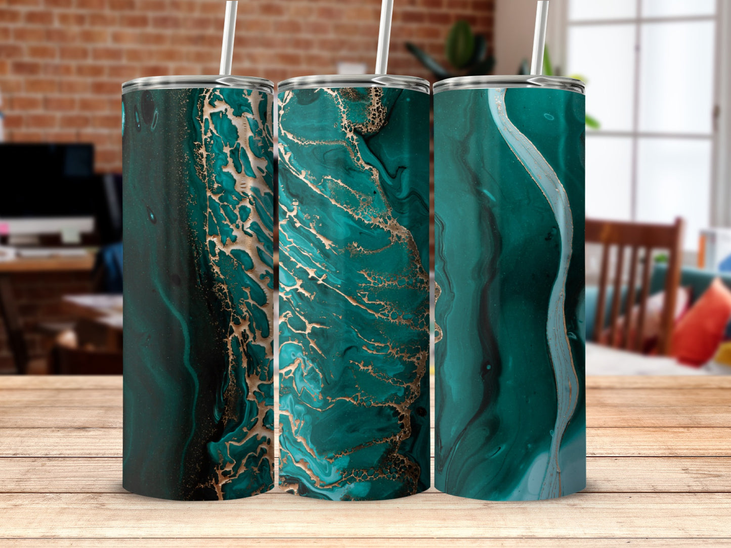 Elegant Flowing Green Abstract Design Tumbler