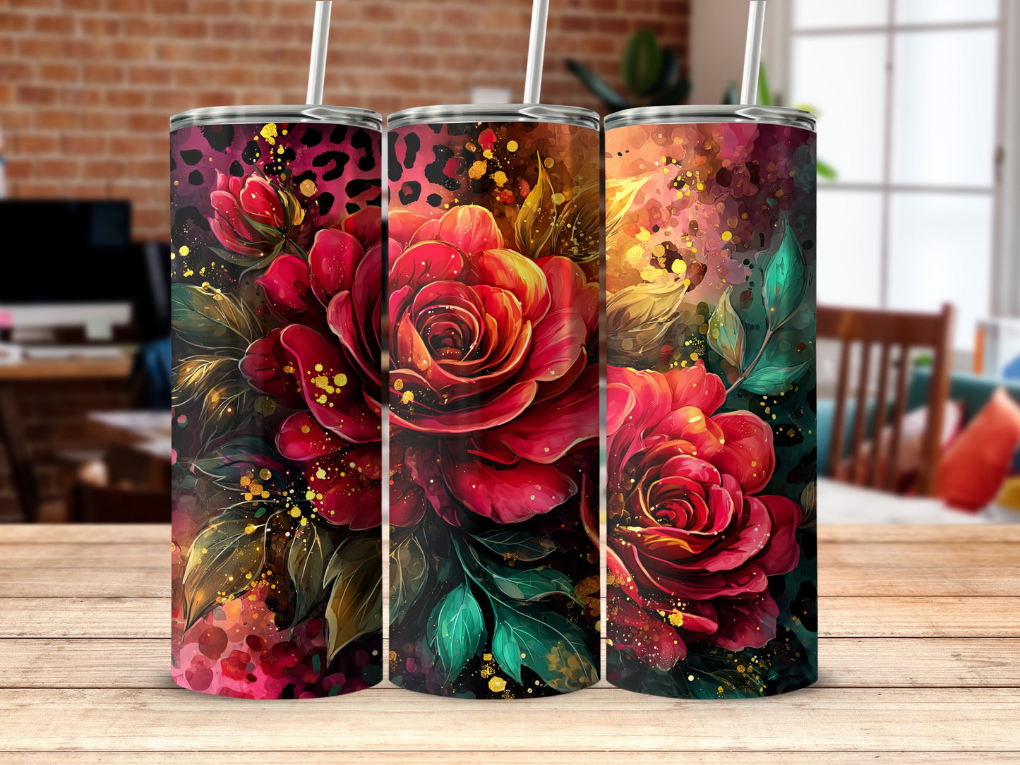 Vibrant Floral Printed Tumbler with Artistic Design
