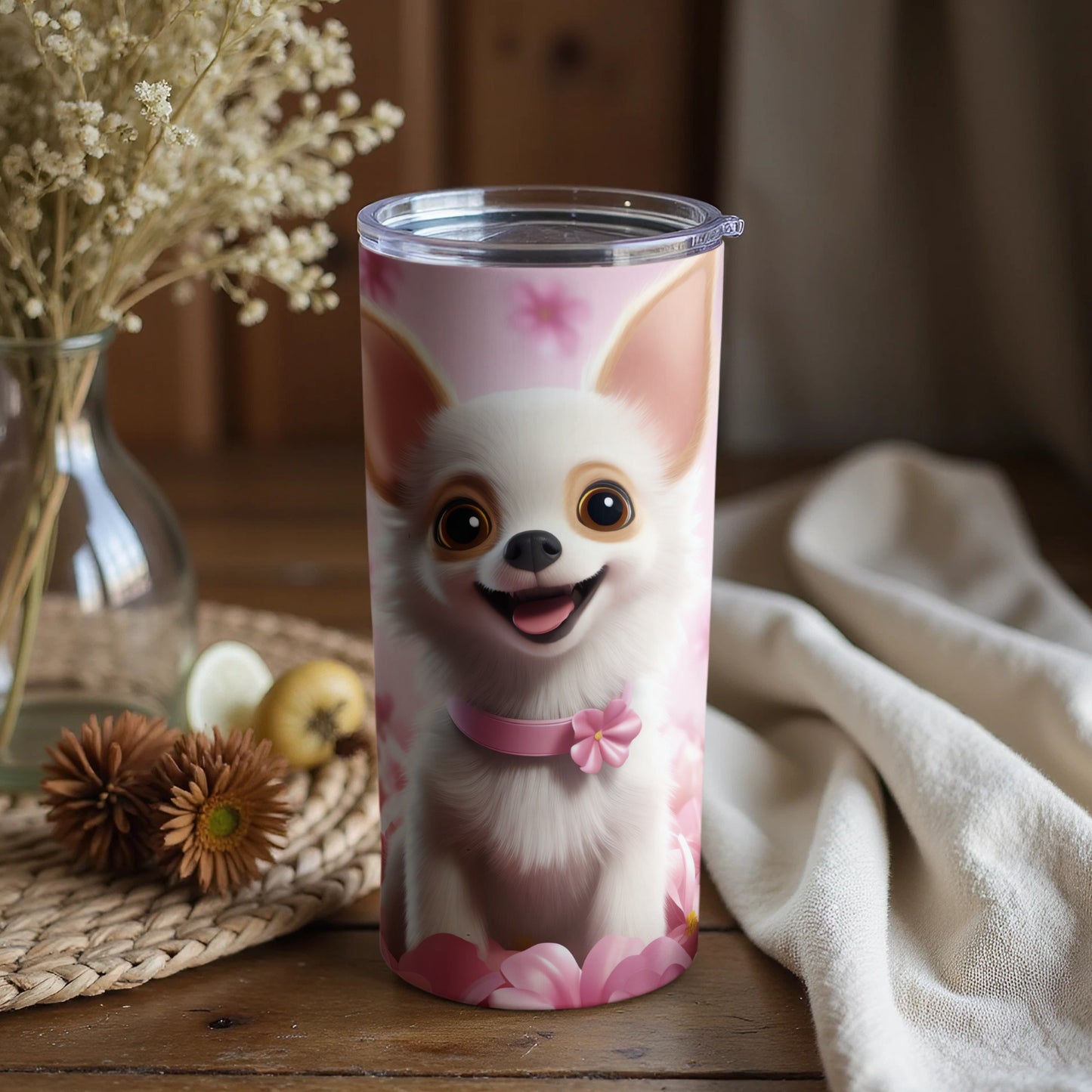 Cute White Chihuahua Happy Face Pink Floral Tumbler product type
Chihuahua
Puppy
Dog
Cute Dog
Happy Dog
Pink Flowers
Floral Design
Pet Lover Gift
Dog Lover Gift
Tumbler
Travel Mug
Drinkware
Beverage Holder
Animal Design
Smiling Puppy
White Chihuahua
Kawaii Dog
Pet Art
Unique Gift
Happy Face Dog