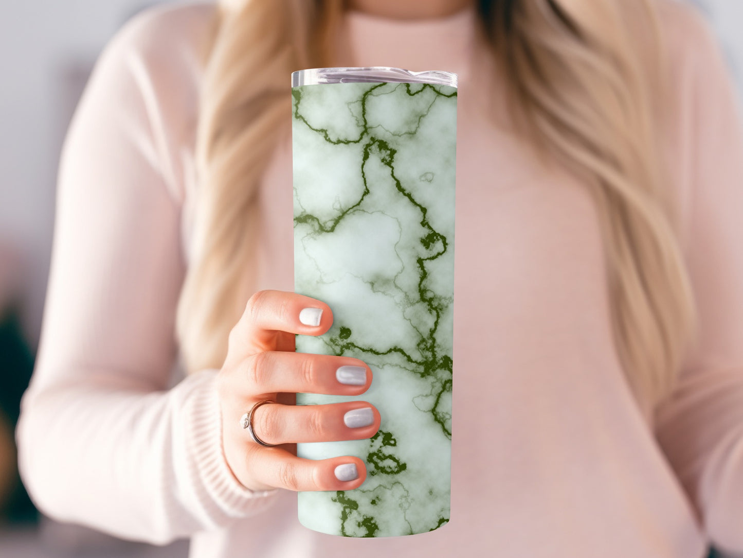 Elegant Marble Design Green Veins and Light Background Tumblers