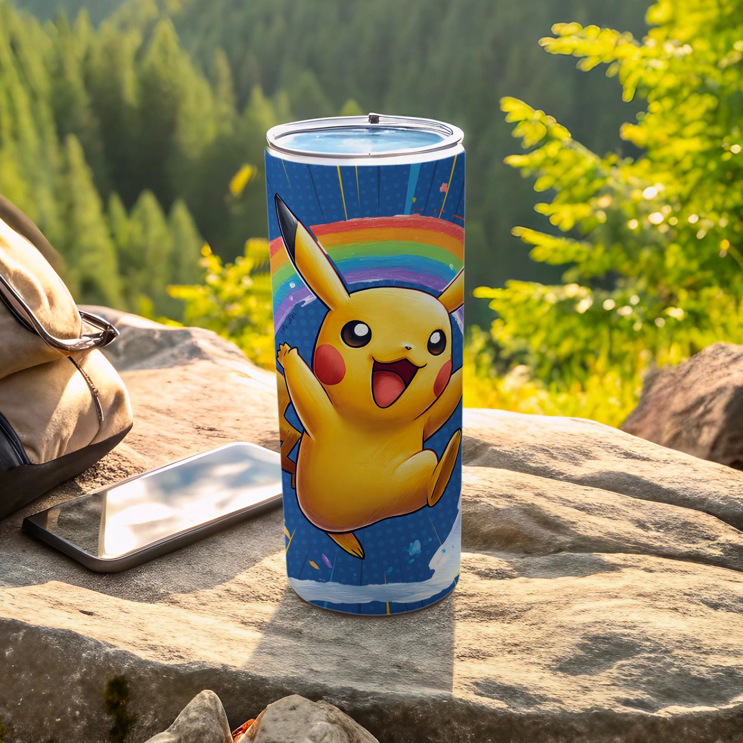 Pikachu Rainbow Travel Tumbler Cup with Lid 20oz